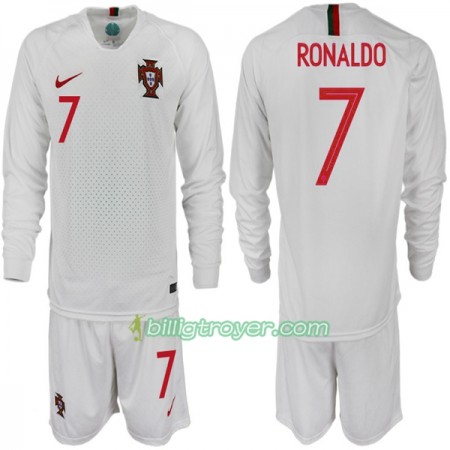 Billige Fotballdrakter Portugal RONALDO 7 Barn VM 2018 Bortedraktsett Langermet